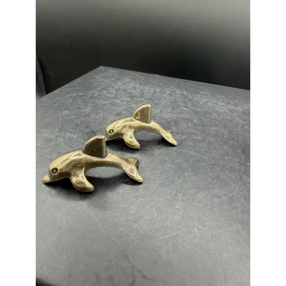 🐬✨ Mini Brass Set of 2 Dolphins Figurines Vintage Marine Life Collectibles 🌊💛
